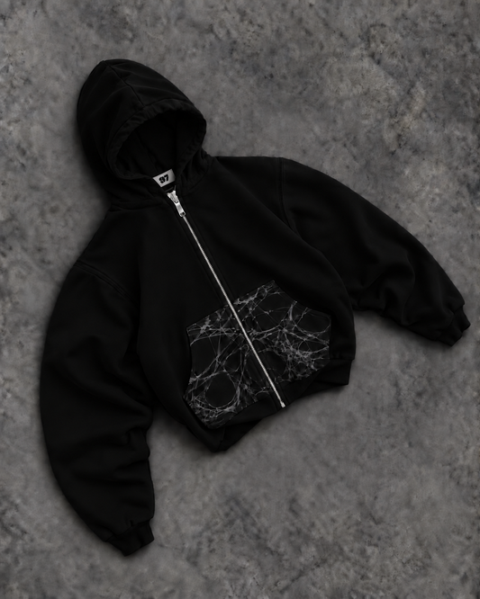 Black Webster Ct. Zip-Up Hoodie — Caught in the Web